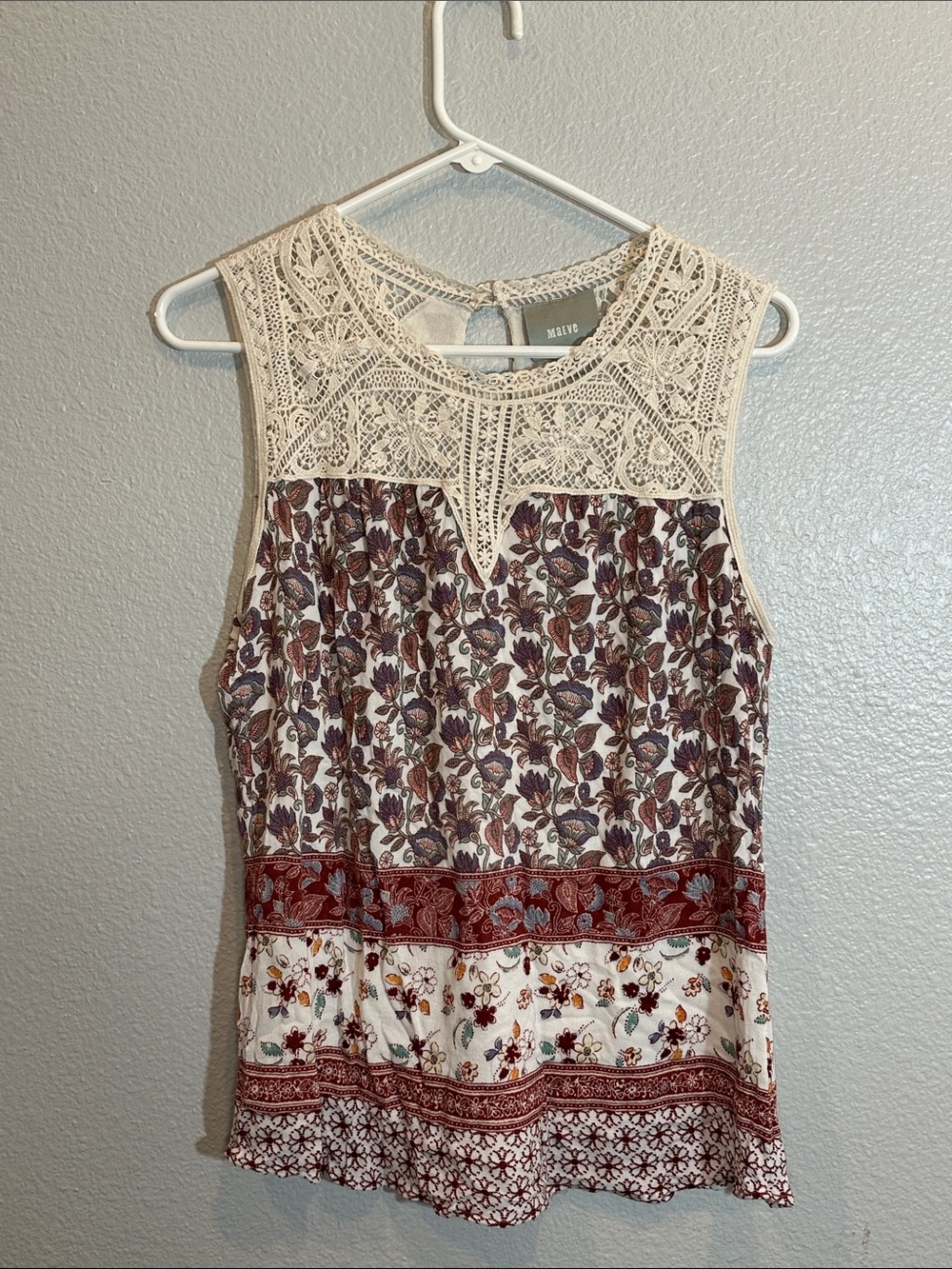 Maeve Anthropologie Floral Crochet Lace Boho Tank Top Large